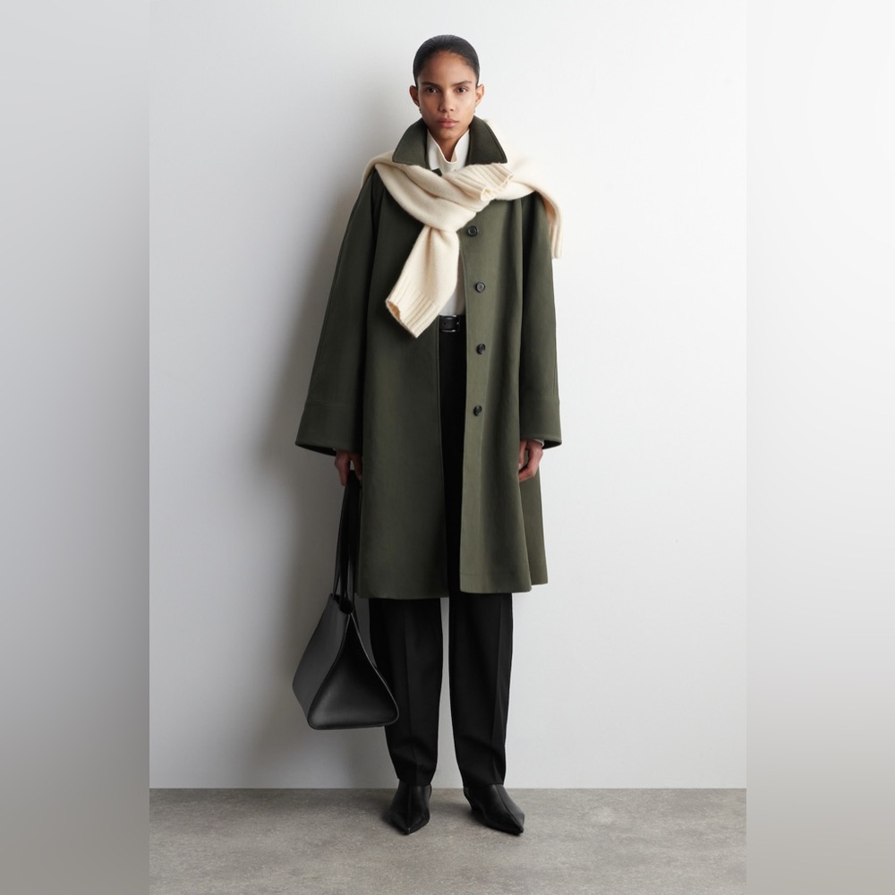 COS Dark Olive Single-Breasted Trench Coat - Picture 2 of 9